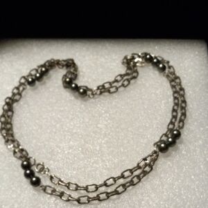 Vintage Germany signed Elegant Silver Chain with antique faux pearls Necklace